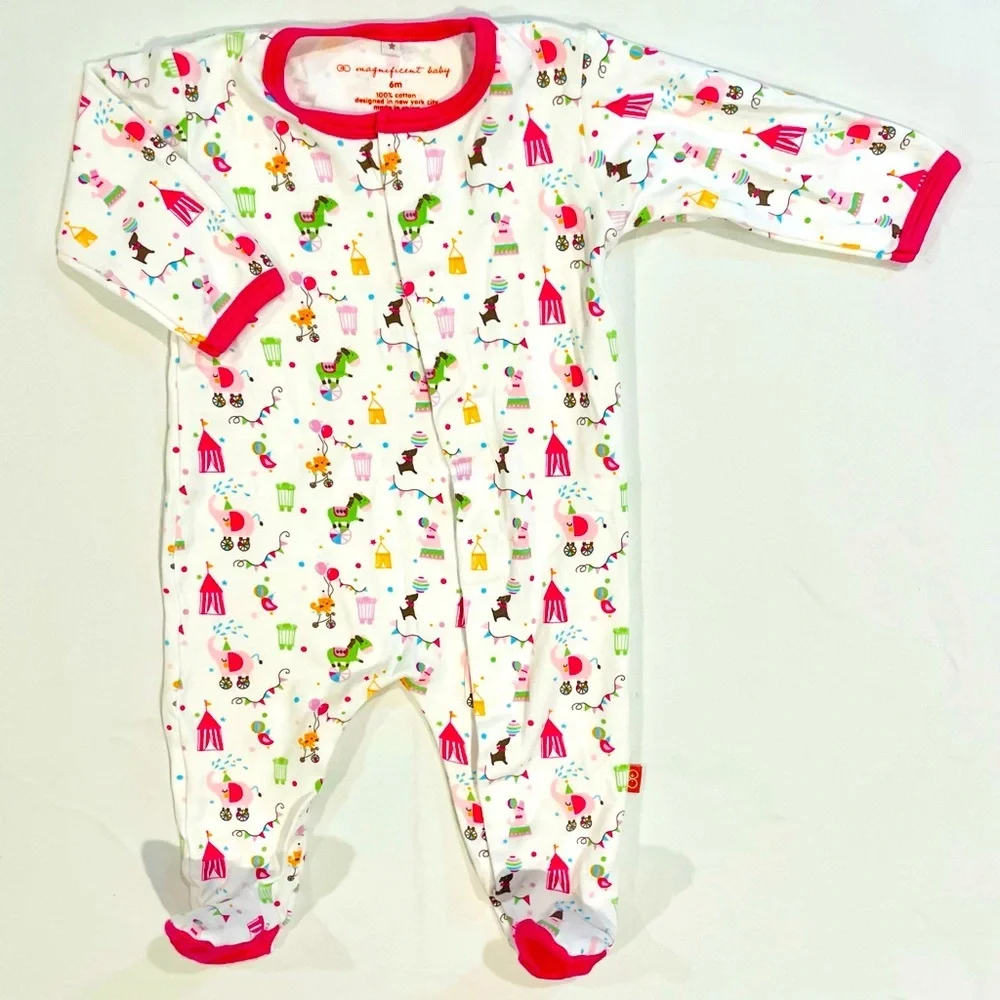 New Magnificent Baby Footie Girls 6M Circus Magnetic Pajamas Sleeper PJs Cotton